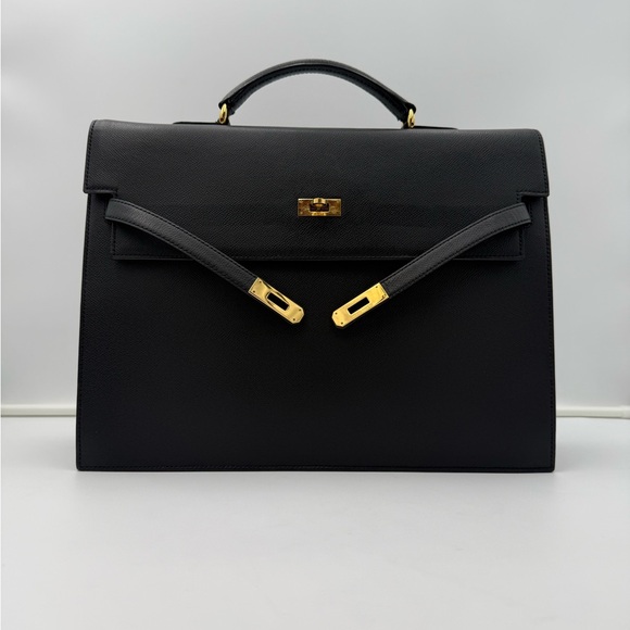 ROYAL GRACE PARIS • Unisex Black Leather Sac à Dépêches 38 • Made in FRANCE - Picture 10 of 16